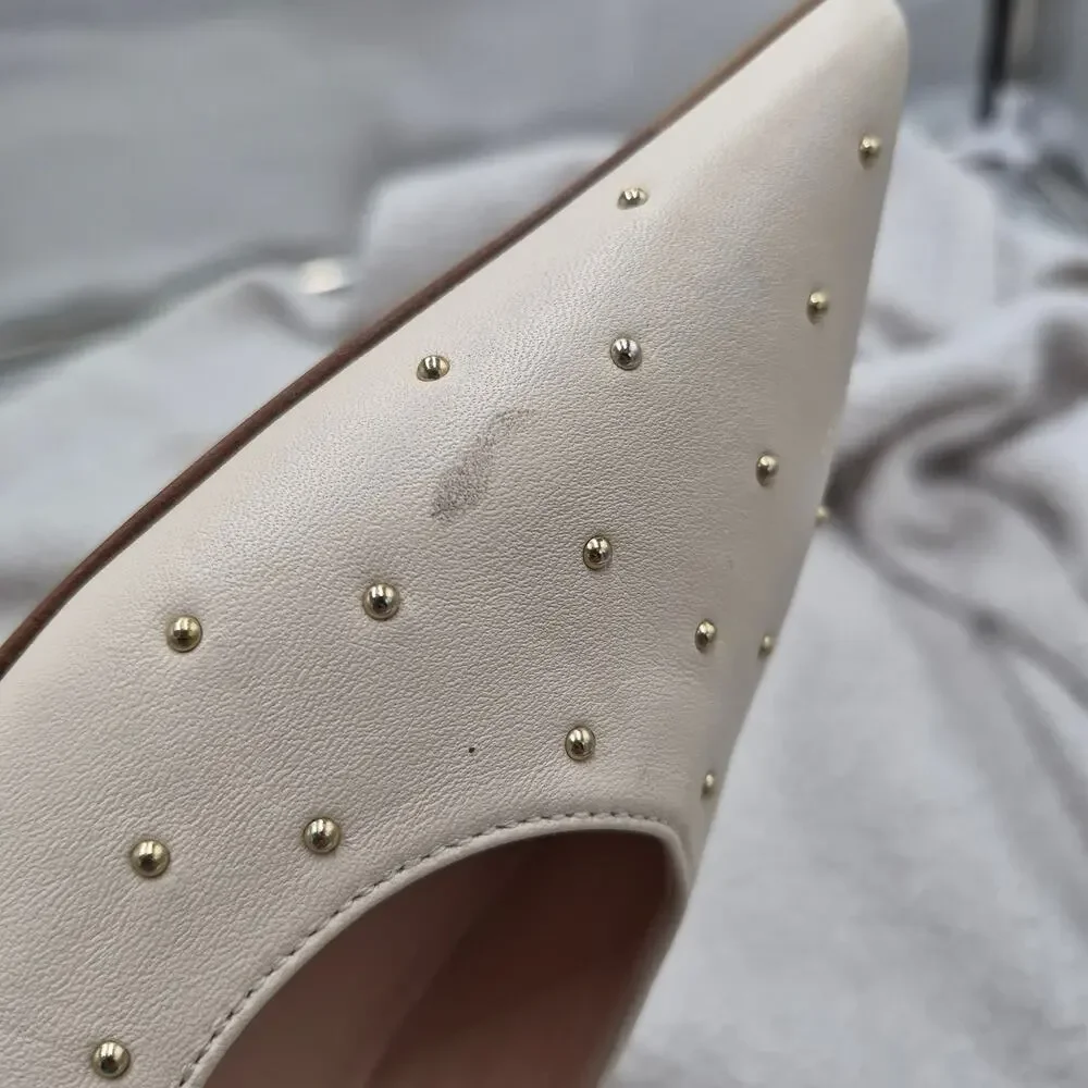 NEW AGL Lenor white leather stud kitten heels Women's Size 38.5 US 8.5